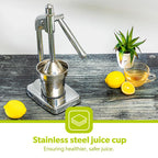 Manual Citrus Juicer Hand Press Juice Extractor Heavy-Duty Anti-Slip Base for Stability